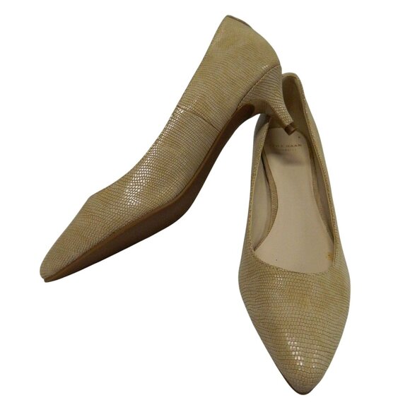 Cole Haan Beige Leather Snake-Embossed Kitten Heel Pumps 7B Low Heel Neutral - Picture 2 of 12